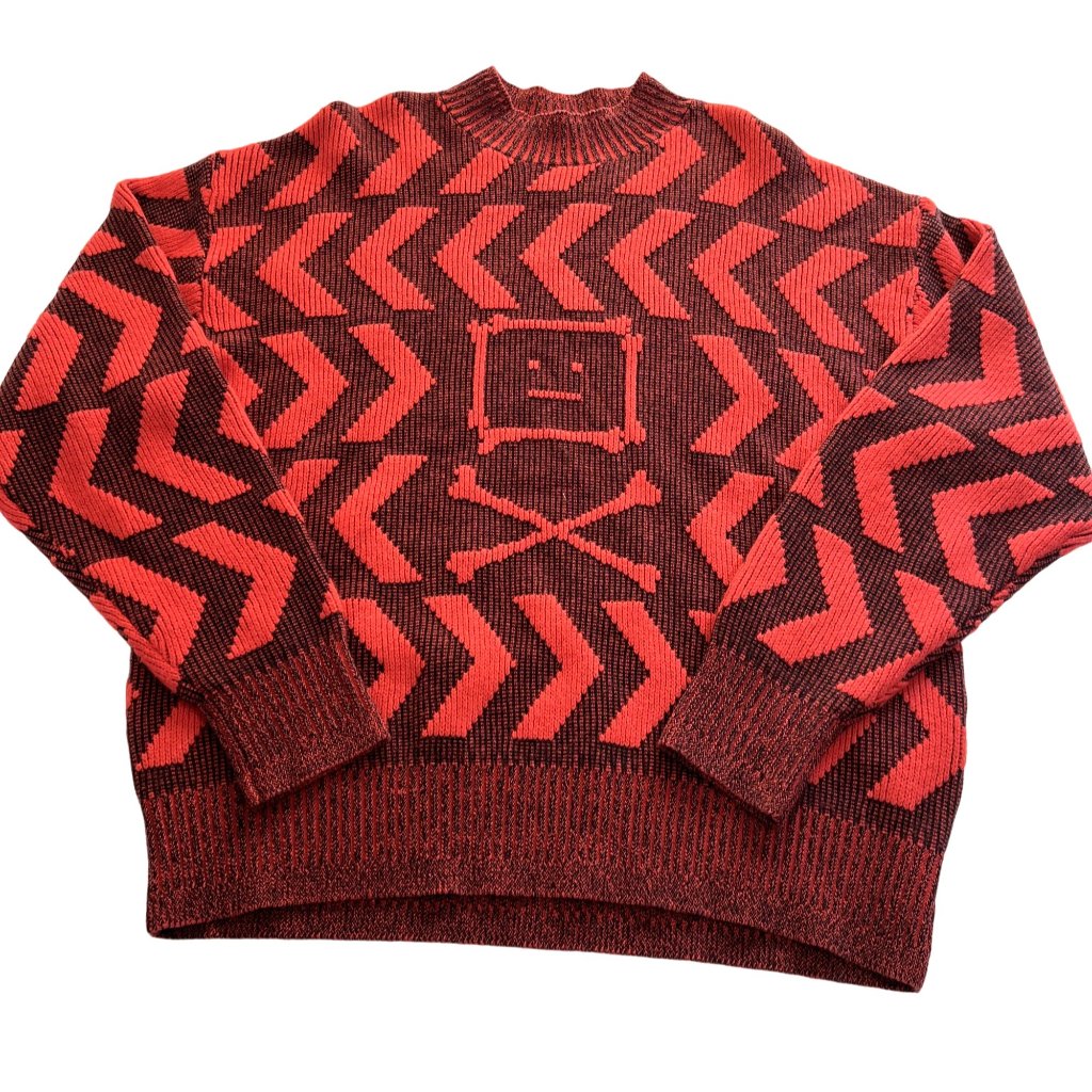 Acne Studios Keith Crossbones Sweater In Black/Sharp Red